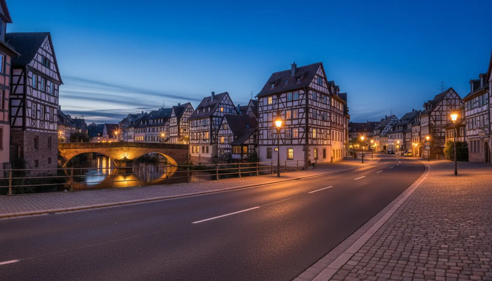 Dorstener Altstadt mit Fachwerkhäusern und einer Brücke über den Wesel-Datteln-Kanal