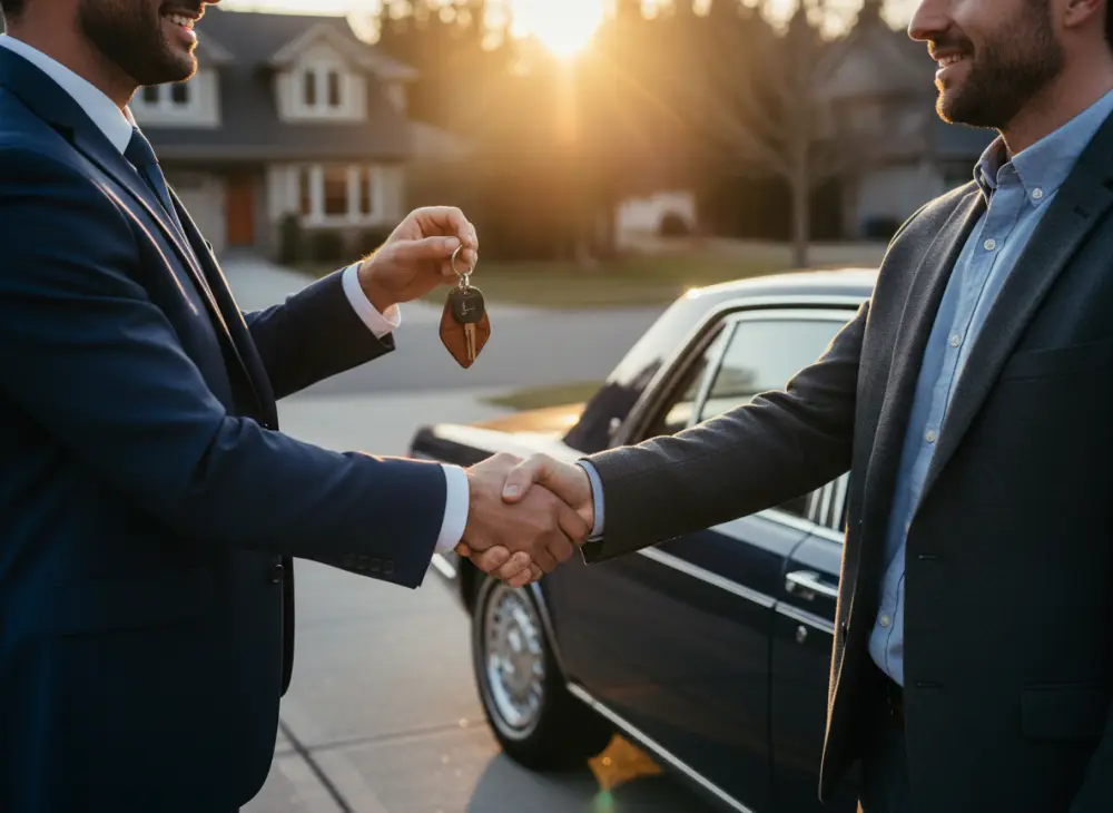 Handschlag und Schlüsselübergabe beim Autoankauf vor Ort