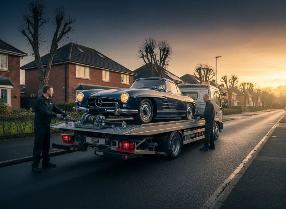 Kostenlose Abholung: Auto wird auf Transporter verladen